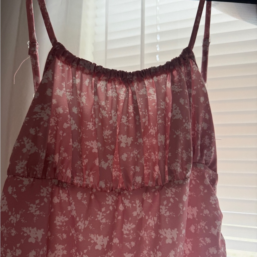 Pink Floral Spaghetti Strap Dress